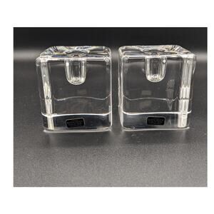 Vintage Kosta Boda Block Crystal Candle Holder Set of 2. Signed Warff